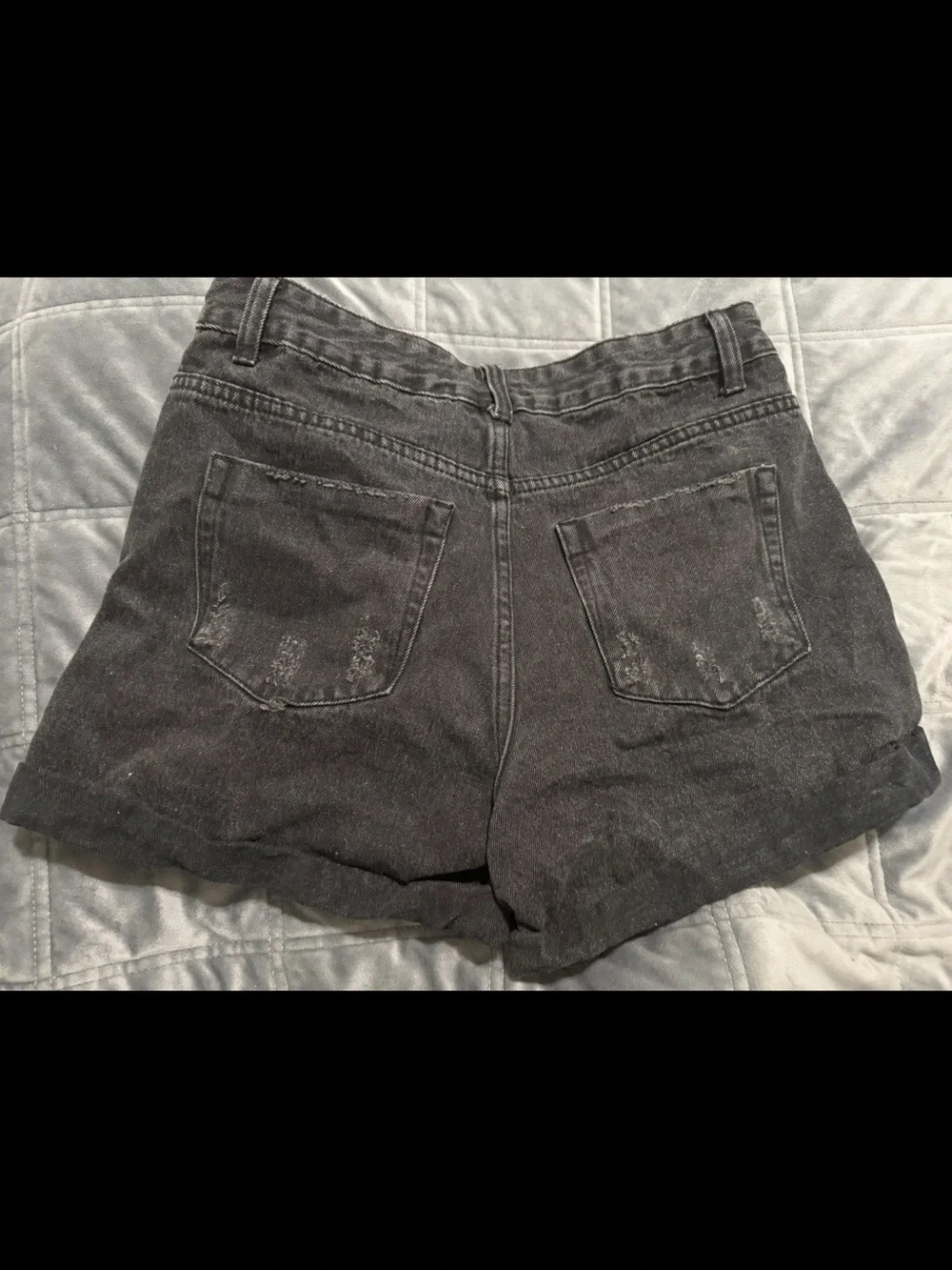 High-Rise Distressed Black Denim Shorts